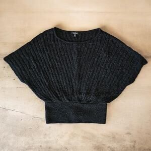 Bebe Y2K Black Metallic Dolman Batwing Sweater Shimmer Cropped Ribbed Hem XS